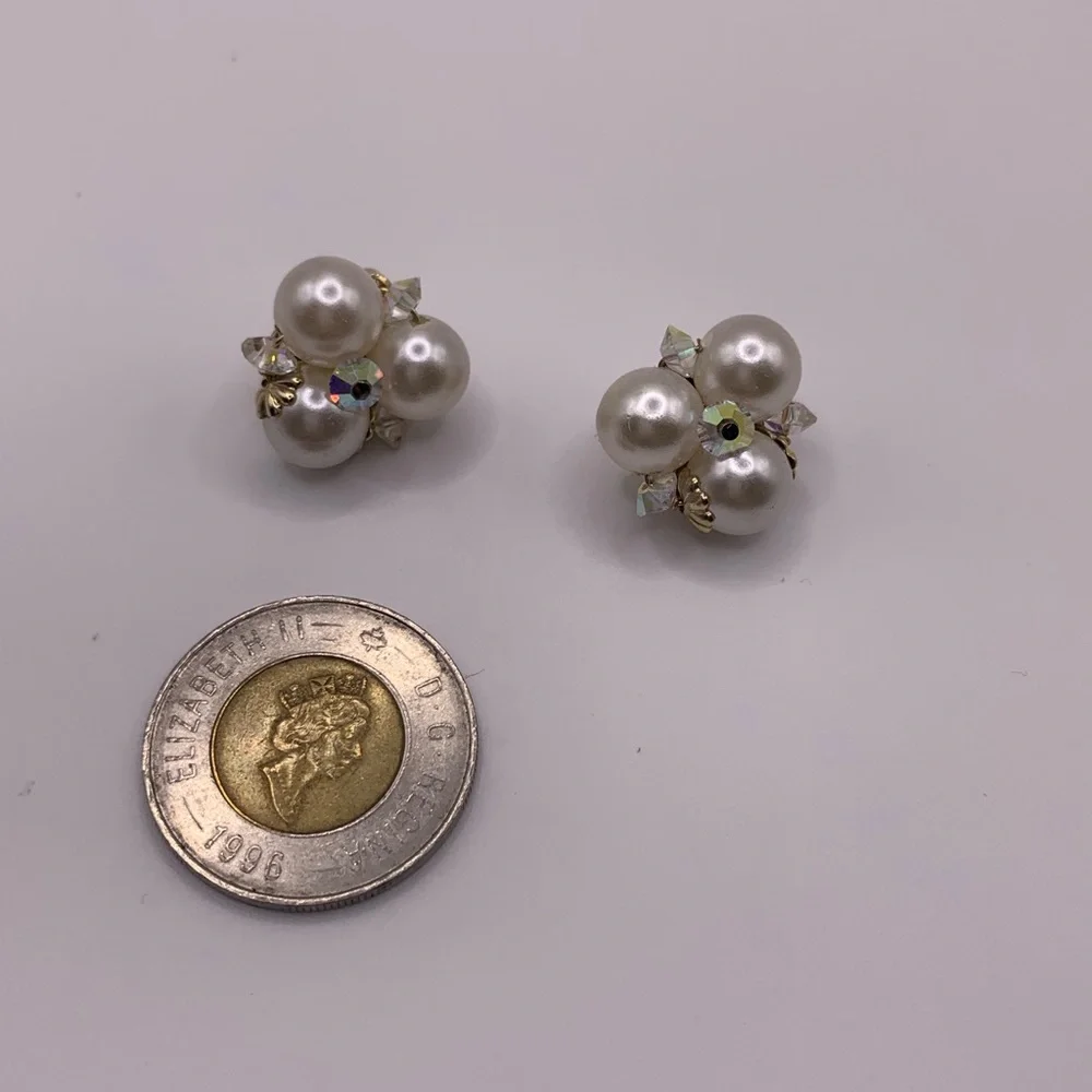 Sherman Pearl and Crystal Cluster Earrings for Christmas - Picture 4 of 6